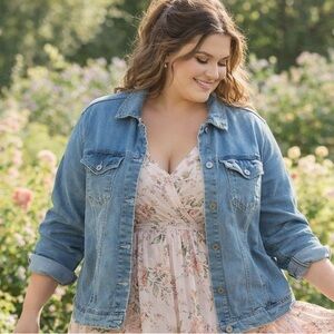 ALL WORTHY Hunter McGrady Denim Jacket 1X Plus Size Blue Trucker Spring Layering